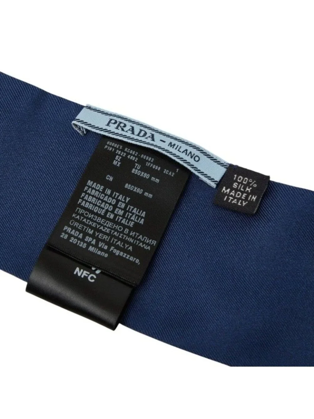 Prada Pitrescu Print Ribbon Scarf Blue Green Silk